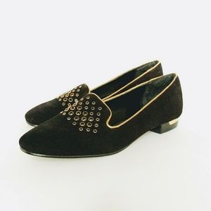 Isola black & gold suede loafers